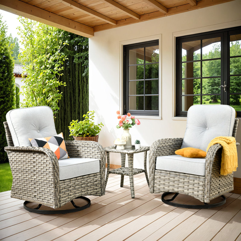 Three-Piece Outdoor Swivel Chair Set, Gray