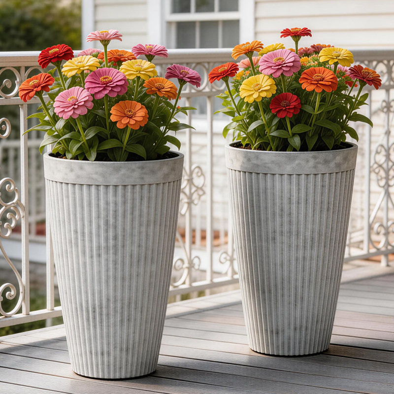 19.7" Faux Concrete Tall Round Pot Planters for Outdoor Plants, Weather-Resistant Resin Flower Pots