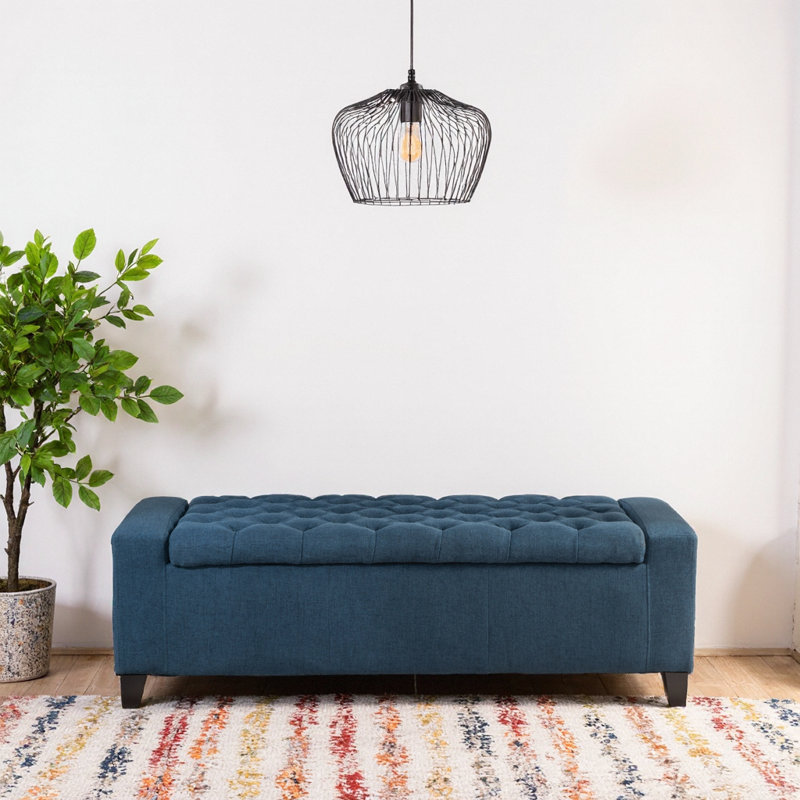 Fabric Storage Ottoman Dark Gray - Tufted Bench Chest with Removable Top & Interior Storage Space, Navy Blue