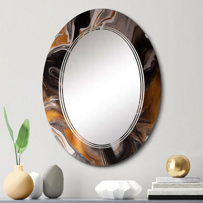 Miroir mural orange et noir Marble Waves II