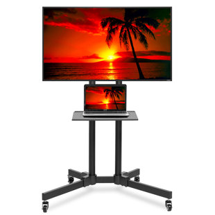 Mount Factory Mobile Stand with Shelf for Flat Screen TVs 32-65", Holds up to 110 Lbs.