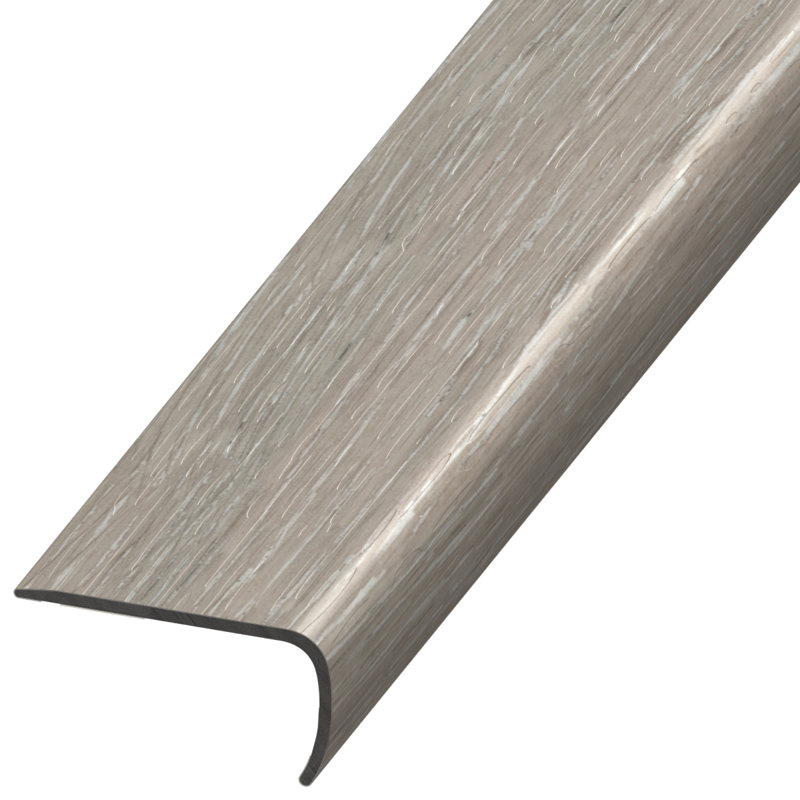 Nez de marche en plastique de 1 po d'épaisseur x 2 po de largeur x 94 po de longueur, Chêne gris chaulé
