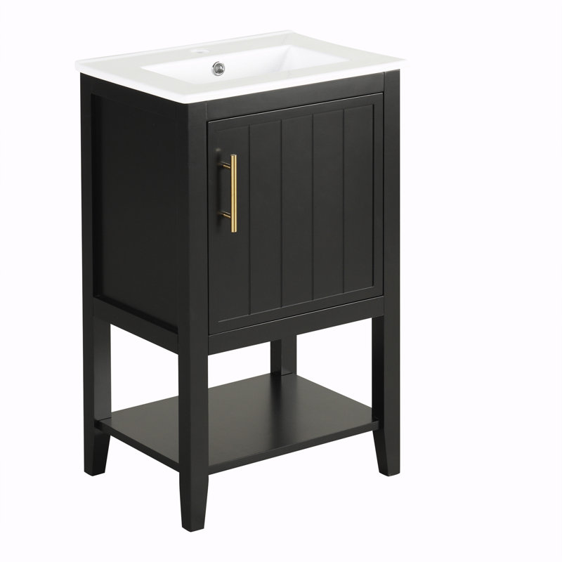 Meuble-lavabo simple avec comptoir Wilcoxen, Noir, noir, noir, noir