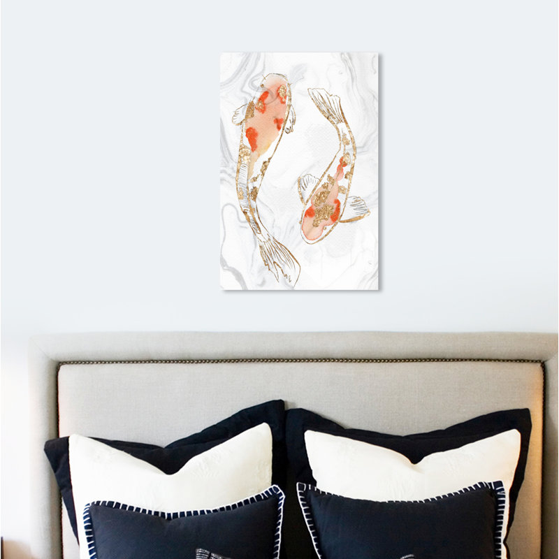 " Two Koi Fish Marble ", 36" H x 24" W, Wrapped Canvas