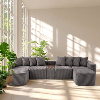 Haven 137.5" W x 63" D x 31" H Modular 6-Seat Corduroy U-Shaped Sofa