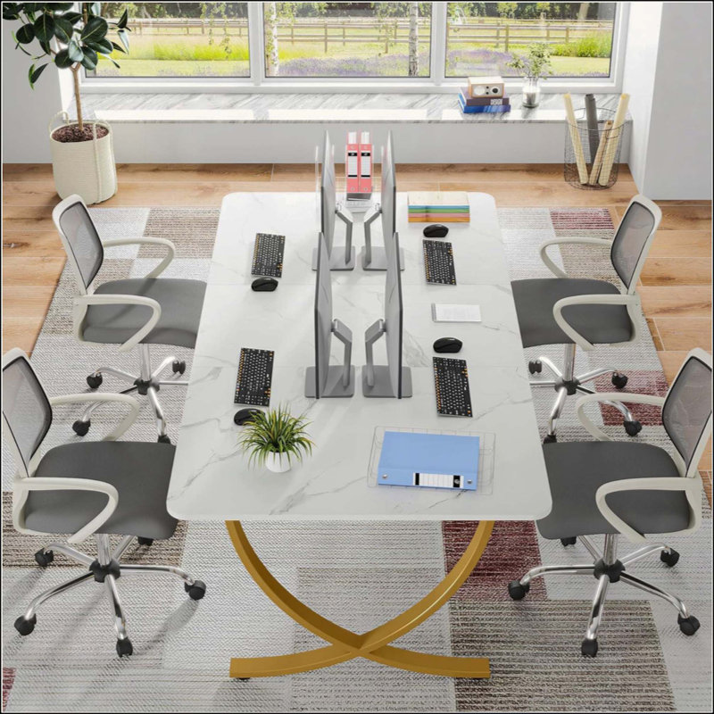 Bureau de direction - Bureau d'ordinateur moderne avec plateau en faux marbre, grande table de conférence pour bureau à domicile ou salle de réunion