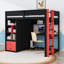 Lit mezzanine en bois à 2 tiroirs avec bureau, armoire, étagères, ports USB et éclairage DEL-1316389969-1316389975
