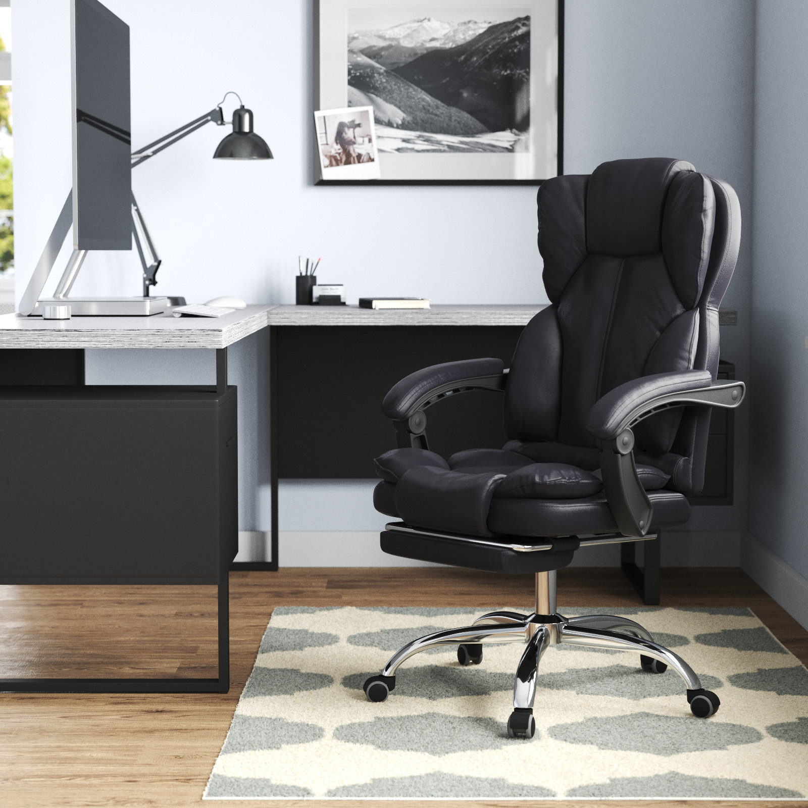 Montes Jett Executive Office Chair, Reclining Backrest, Retractable Footrest The Twillery Co. Upholstery Color: White