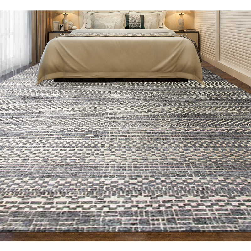 Tapis naturel et gris noué à la main de haute qualité, Rectangle 6 pi x 9 pi