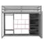 Lit mezzanine simple en bois avec garde-robe, tablettes et armoire, gris et rose
