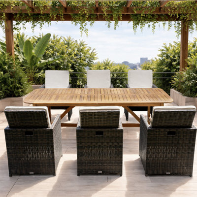 Ensemble de salle à manger de patio pour 6 personnes avec table allongée en bois d'acacia de 86,3 po à 109,4 po