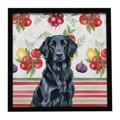 Black Flat-Coated Retriever Vegetables Framed Metal Print