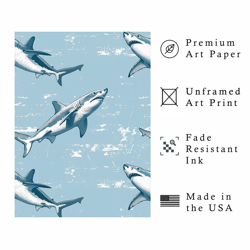Animals Sharks Pattern II Modern Unframed Art Print, 30" H x 20" W