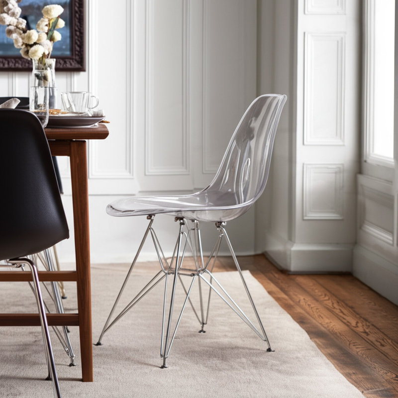 Chaise d'appoint de salle à manger en acier transparent et argenté
