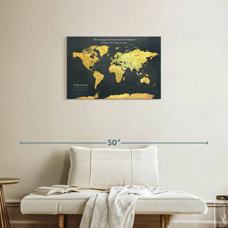 Carte du monde personnalisée «Voyage I Push Pin», H 20 po x l 30 po, Oui