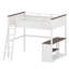 Lit mezzanine avec bureau intégré, étagères ouvertes, coffre de rangement et port de chargement USB