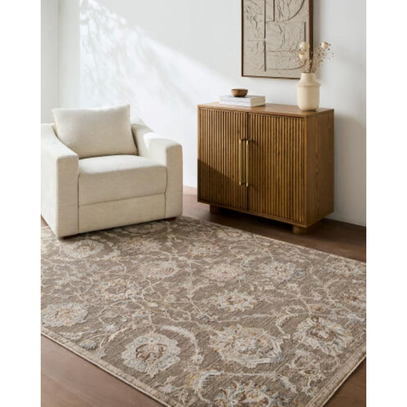 Tapis tissé à la machine Farshad, Rectangle 1 pi 12 po x 2 pi 11 po, Taupe
