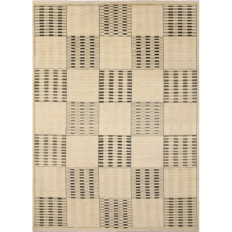 Tapis noué la beige 9 pi x 12 pi en laine à la main one-of-kind Matlock