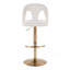 Tabouret de bar réglable en métal doré et tissu avec repose-pieds arrondi en T - ensemble de 2-1895417761