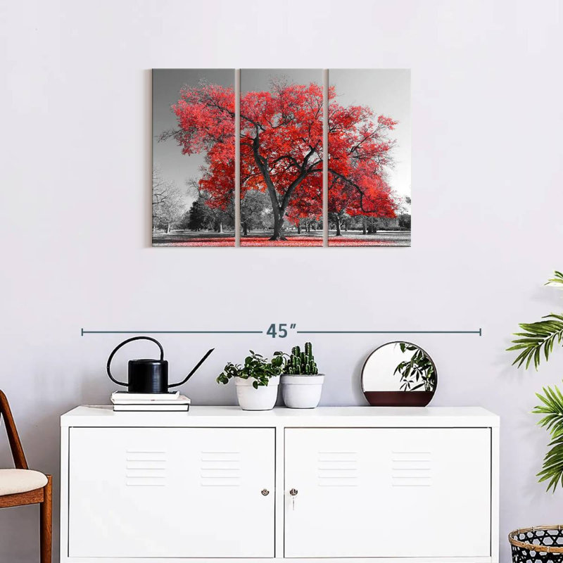 Arbre rouge - Ensemble de 3 toiles tendues, H 20 po x l 33 po x P 1,25 po