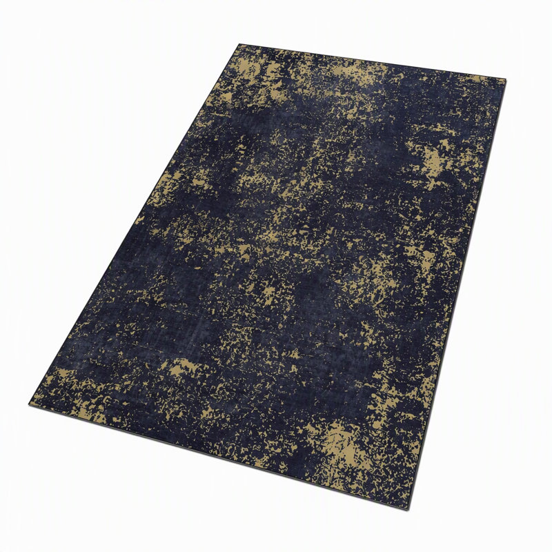 Tapis abstrait moderne de 90 x 150 cm, lavable à la machine, avec envers antidérapant en TPR, résistant aux taches, à poils courts, idéal pour le salon et la chambre, noir et or.