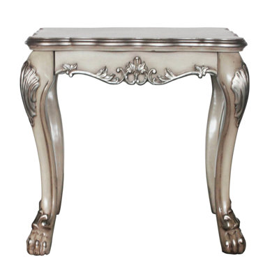 Table de bout carrée en blanc os rétro avec motifs complexes et piédestal traditionnel