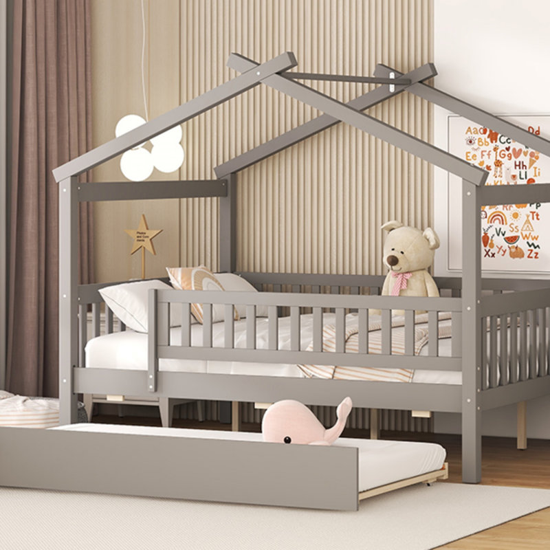 Lit maison avec lit gigogne, Gris