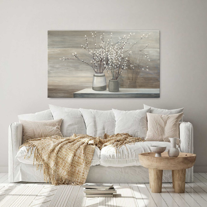 Reproduction d'art sur toile, "Pussy Willow Still Life Grey Pots" par Julia Purinton, H 24 po x l 40 po x P 1,5 po