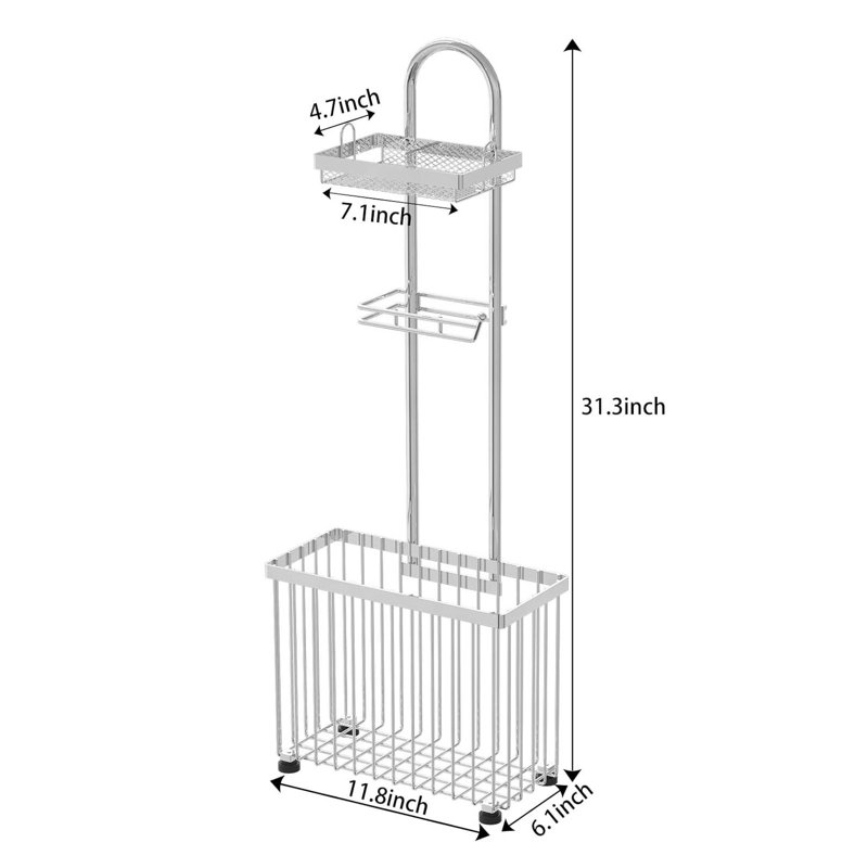 Silver Freestanding Toilet Paper Holder with Storage Shelf