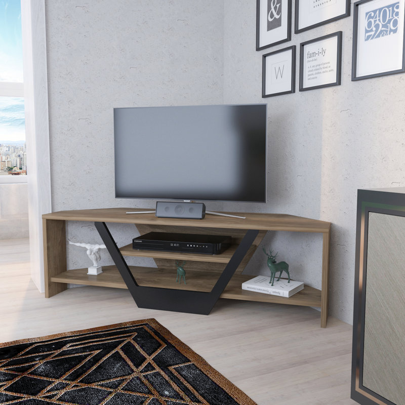 Sares Corner TV Stand Media Console for TVs up to 55", Walnut/Black