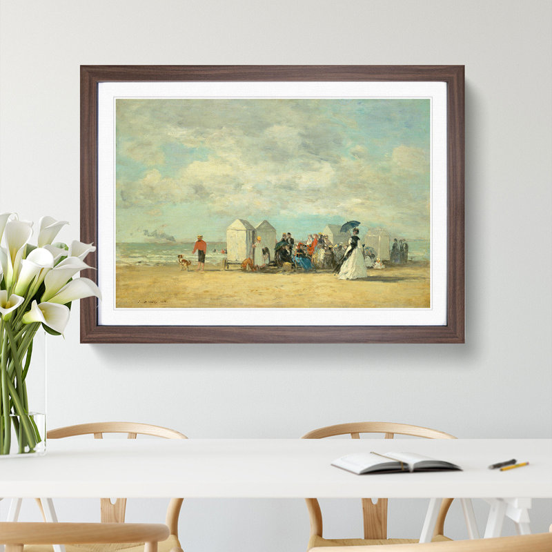 Beach Scene by Eugene Boudin - Picture Frame Painting, 36cm H x 48cm W x 2cm D, Walnut Framed