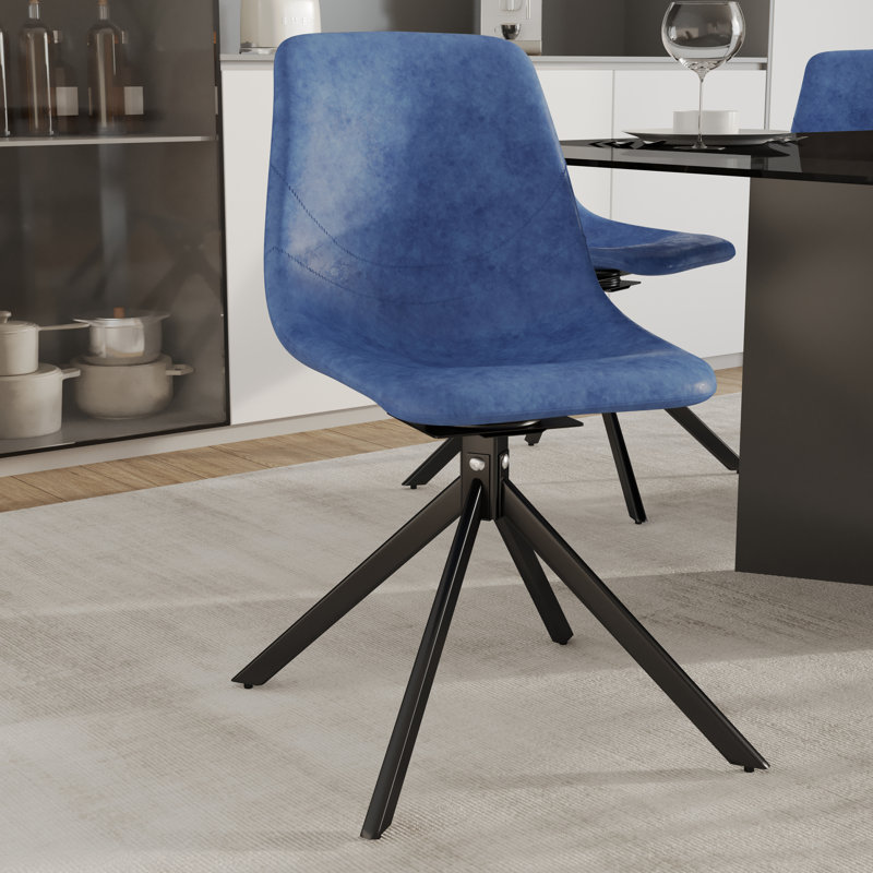Matthew Leather Dining Side Chair With 360-Degree Swivel And Powder-Coated Iron Legs Matthew Collection, Blue, 1