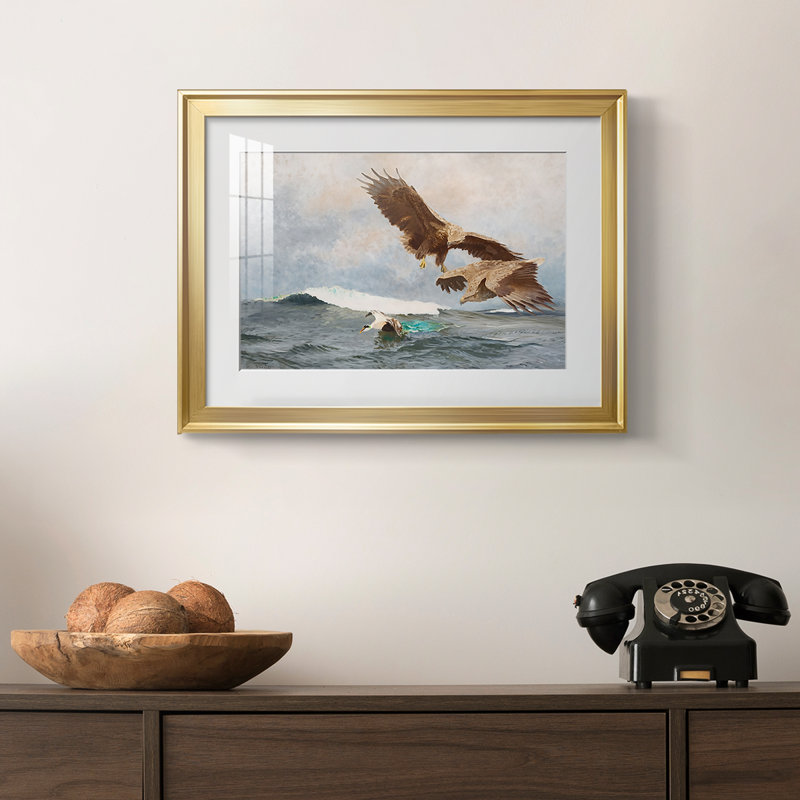 Aigles de mer (Havsornar) - Brun Lilofors - reproduction encadrée avec passe-partout et verre - 1897, 18,5 x 24,5, Doré