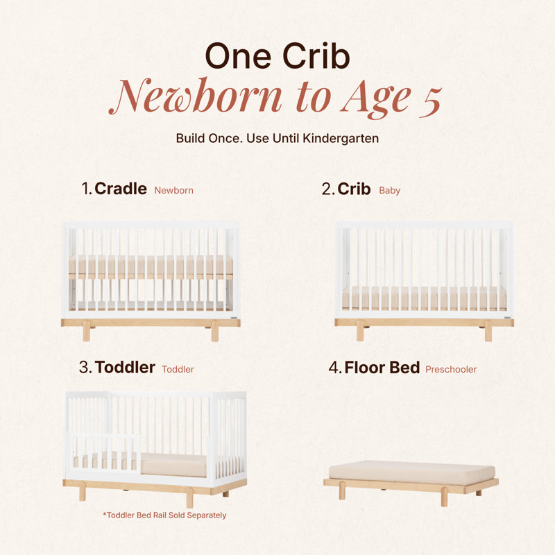 Bliss 4-in-1 Convertible Crib, White/Natural