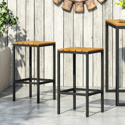2 tabourets de bar en bois, finition métallique noire, style captivant