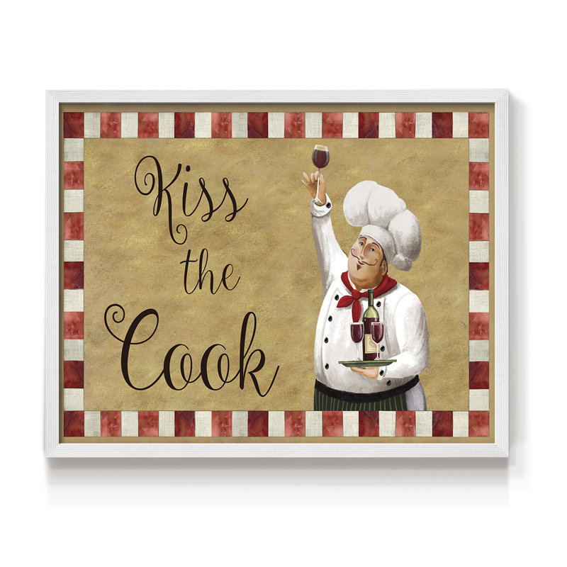 Kiss The Cook -Framed Print - Restickable, H 22 po x l 28 po, Blanc