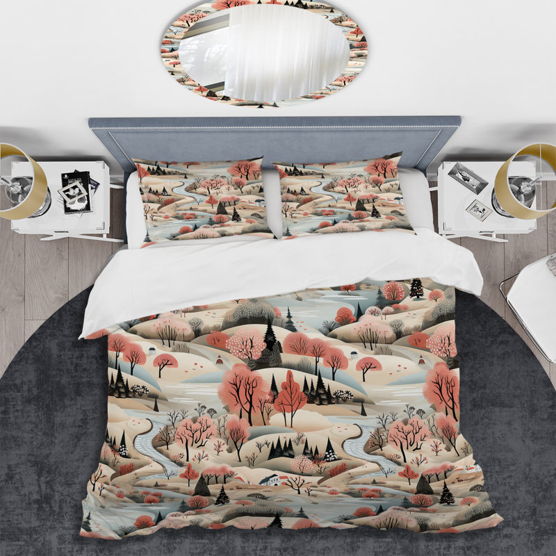 Ensemble de housse de couette Autumn Scenery Scandinavian, Housse de couette pour grand lit et 2 taies décor