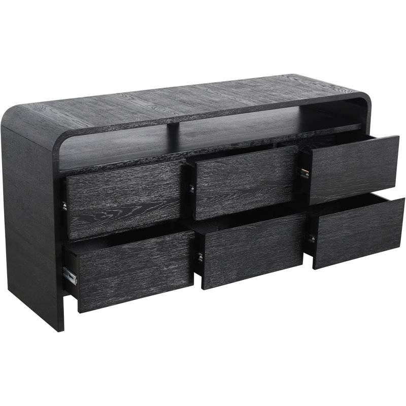 Commode en bois massif à 6 tiroirs 60 po Cresthill, Noir