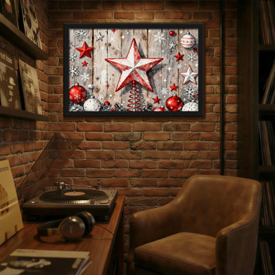 Christmas Christmas Star Ornaments Snowflakes Wood Background