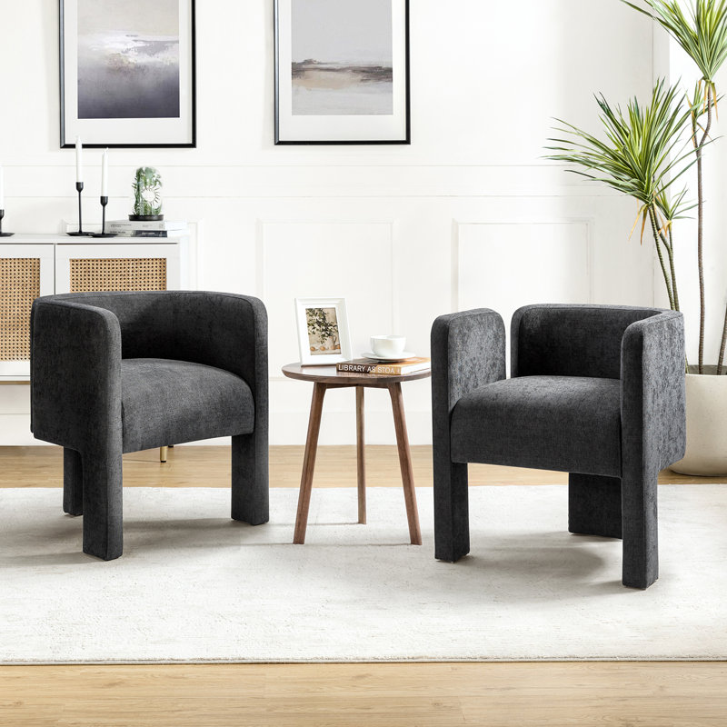 Chaise avec accoudoirs à dossier bas Braien, Gris anthracite