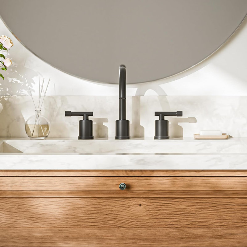 8 Inch 3 Hole Bathroom Faucet Matte Black Pull Down,Widespread With Pull-Out Sprayer, Metal Pop-Up Drain, Water Supply Lines, 2 Handles Three-Hole Bathroom Sink Faucets