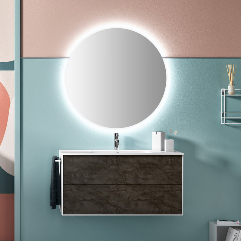 Canvar 101mm Single Bathroom Vanity with Drop In Ceramic Basin, Oxide, Dark Wood