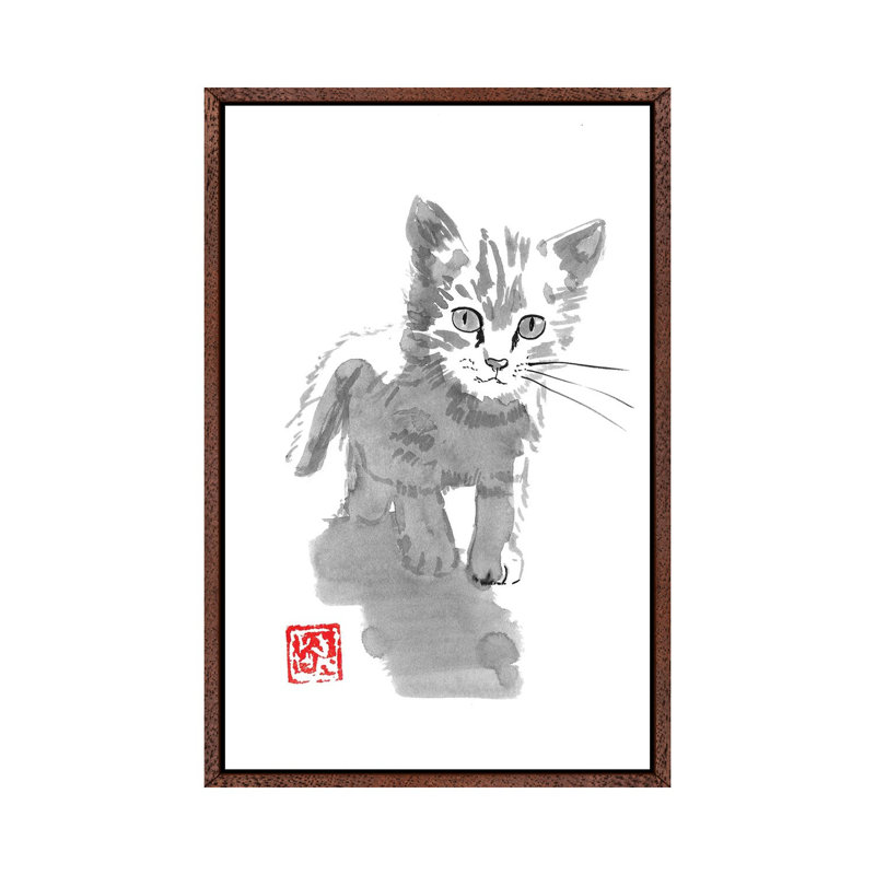 Little Cat 1 Piece Painting on Canvas, 152.5 cm H x 101.5 cm W, Classic Brown Wood Framed
