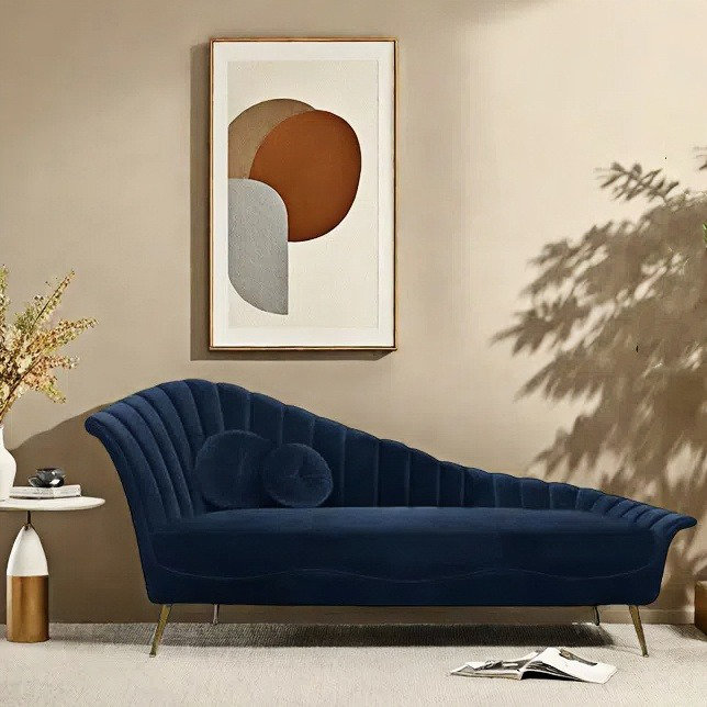 Élégante méridienne incurvée et confortable, Orienté à gauche (vu de face), Bleu très foncé
