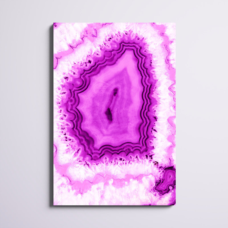 Géode rose - peinture sur toile tendue, H 48 po x l 32 po