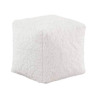 Faux Fur Square Pouf , Non-Slip Floor Character, Zippered, 300Lbs Weight Capacity Modern With Upholstery, Symbol,