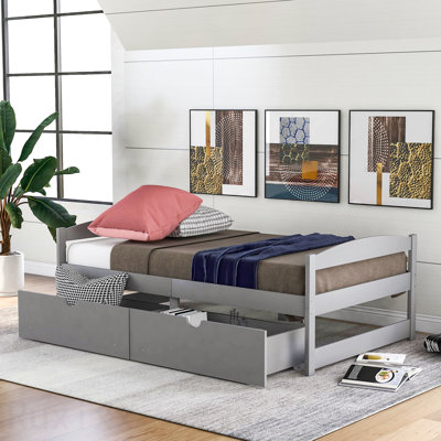 Lit plateforme simple avec deux tiroirs, gris