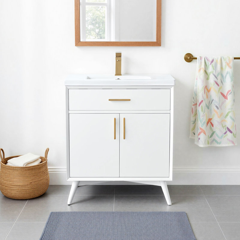Meuble-lavabo simple 30 po avec plateau en céramique Lalena, Blanc