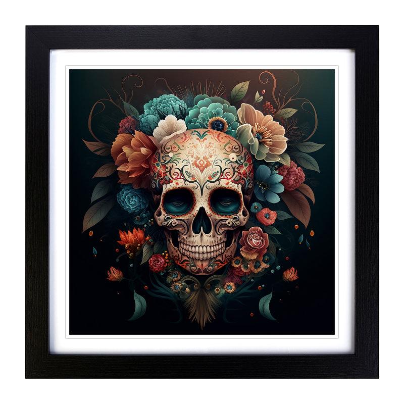 Sugar Skull Boho No.1 - Framed Print, Black