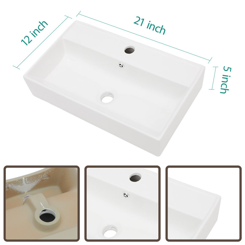 Lavabo de salle de bain rectangulaire en céramique 12 po MONSFEST